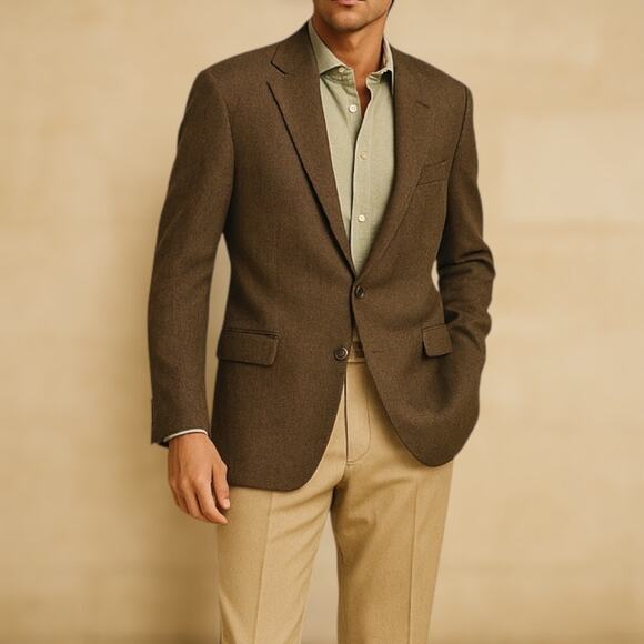 Hickey Freeman Men's 40R Nathan Brown Wool Tweed Blazer Sports Coat Herringbone - Picture 1 of 13